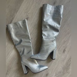 Brand new silver croc knee high boots